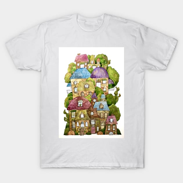 Whimsical Houses T-Shirt by amyliafaizalart